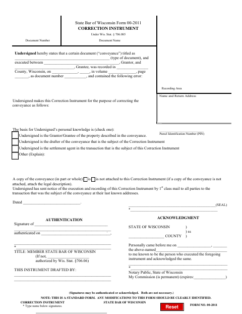 Correction Instrument, Door County form, first page