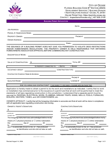 First page of the Building Permit Application (General)