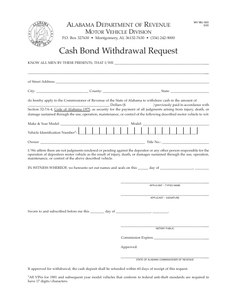 MV-MLI-003 Cash Bond Withdrawal Request first page