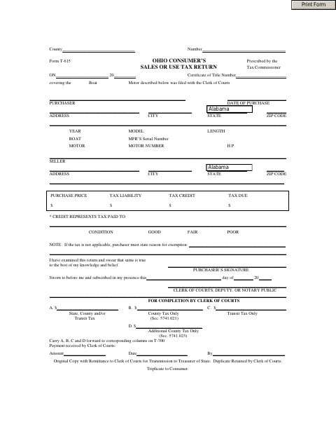 Consumer’s Sales or Use Tax Return (Boat), Lucas County form, first page