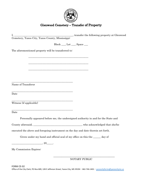 First page of the Glenwood Cemetery Transfer of Property