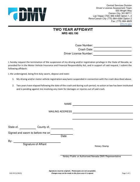 DLD 93 Two Year Affidavit first page