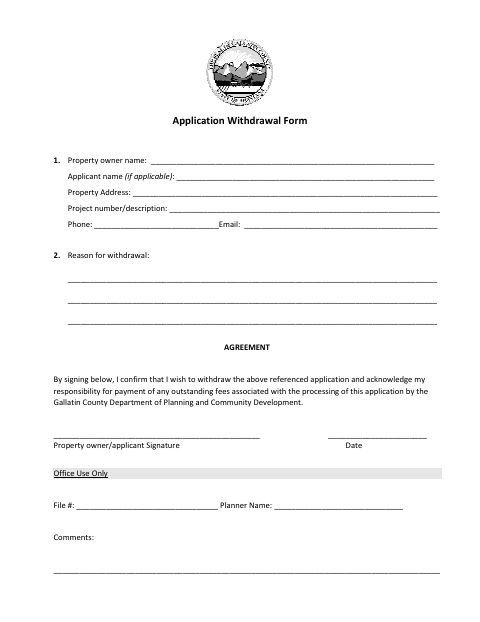 First page of the Application Withdrawal Form