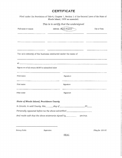 First page of the Trade Certificate