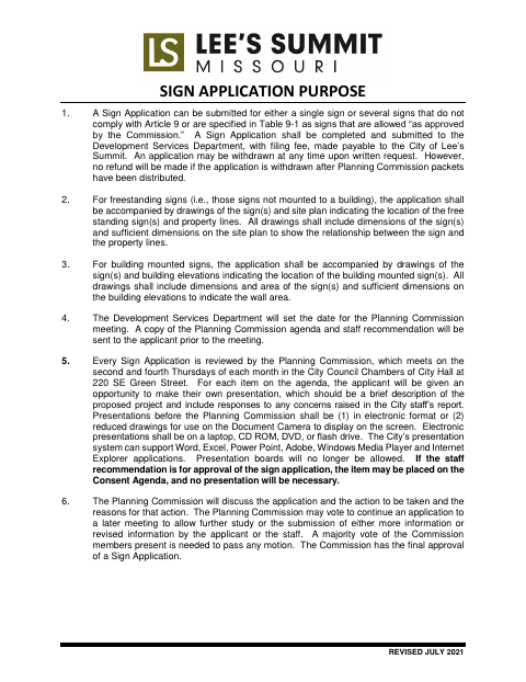 First page of the Sign Application and Ownership Affidavit