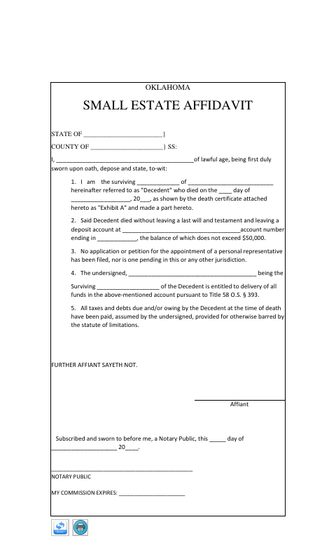Oklahoma Small Estate Affidavit, Grady County form, first page