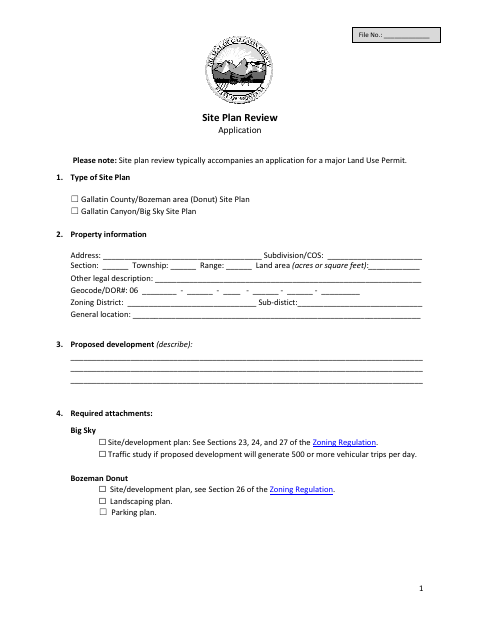 First page of the Site Plan Review Application