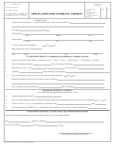 Application for Veterans’ Credits, Jefferson County form, first page