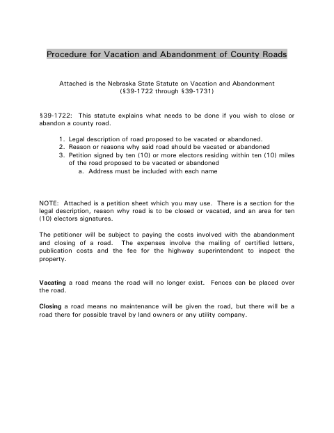 Petition for County Road Vacation or Abandonment, Stanton County form, first page