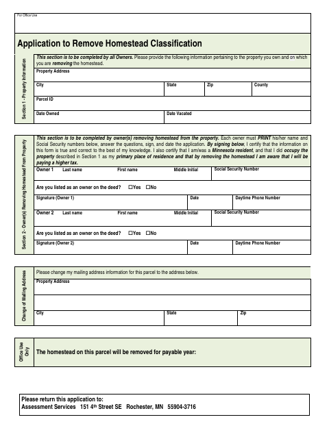 First page of the Application to Remove Homestead