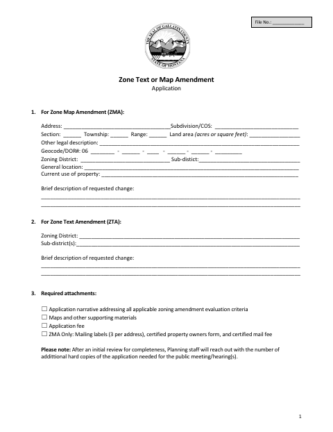 First page of the Zone Text or Map Amendment Application