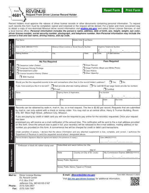 Form 4681 Request From Driver License Record Holder first page