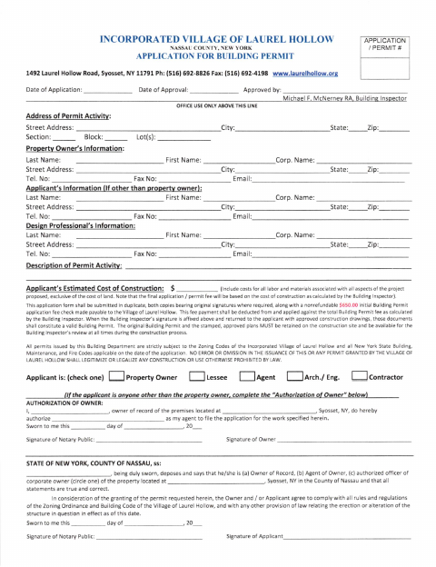 First page of the Application for Building Permit