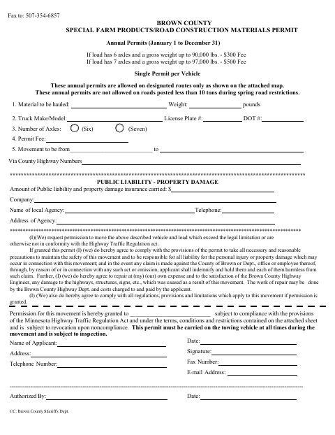 First page of the Special Farm Products/Road Construction Materials Permit