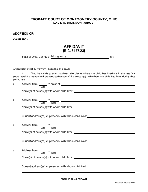 Form 16.1A – Affidavit, Montgomery County form, first page