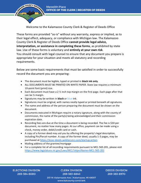 Discharge of Mortgage, Kalamazoo County form, first page