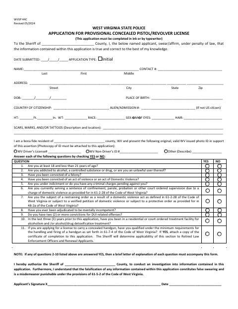 Application for Provisional Concealed Pistol/Revolver License, Berkeley County form, first page