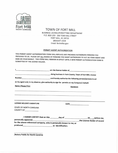 First page of the Permit Agent Authorization