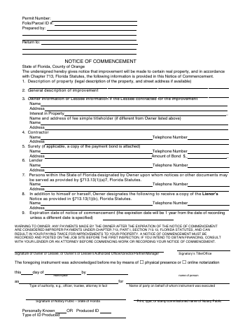First page of the Notice of Commencement