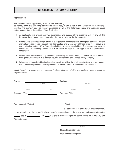 Statement of Ownership, City of Chesapeake form, first page