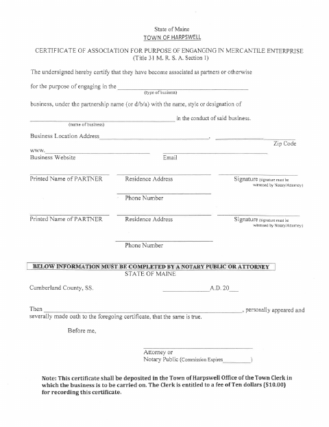 First page of the Certificate of Association for Mercantile Enterprise