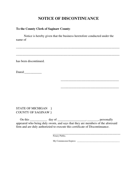 Notice of Discontinuance, Saginaw County form, first page