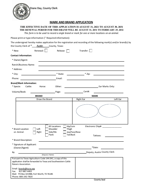 First page of the Mark and Brand Application