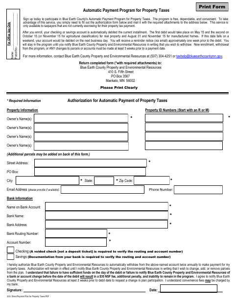 First page of the Automatic Payment Program for Property Taxes