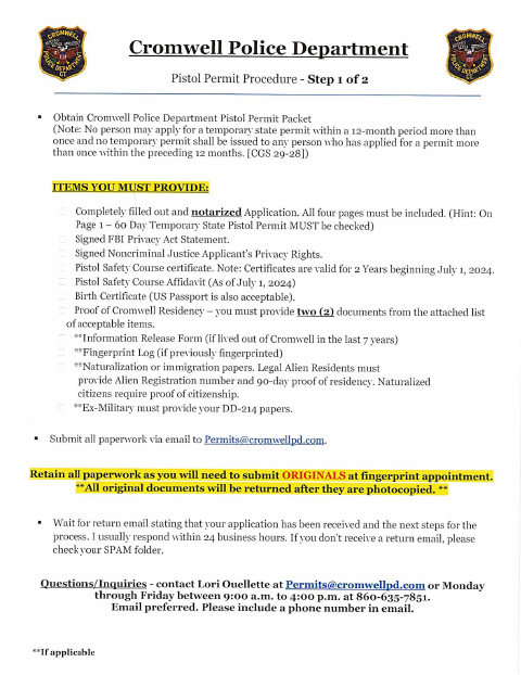 First page of the Pistol Permit Application