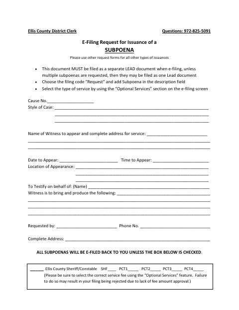 First page of the Request for Issuance of a Subpoena
