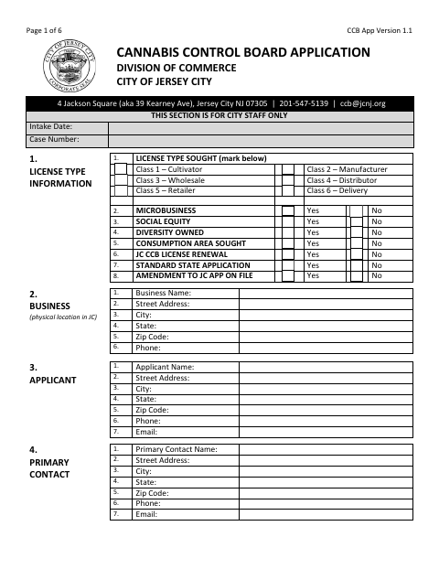 First page of the Cannabis Control Board Application