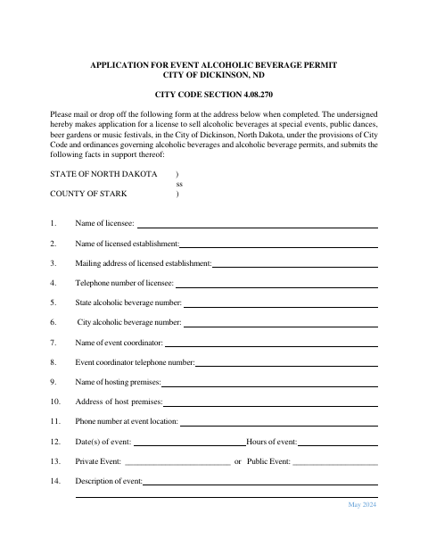 First page of the Event Alcoholic Beverage Permit Application
