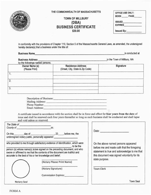 First page of the Business Certificate (DBA)