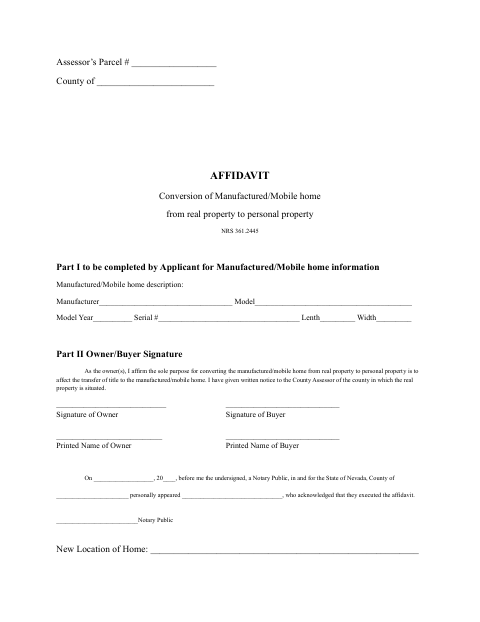 Affidavit of Conversion from Real to Personal Property, Humboldt County form, first page