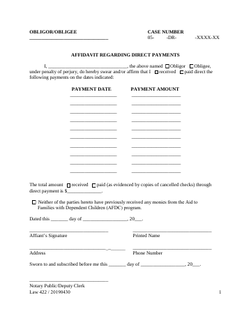 Affidavit Regarding Direct Payments — Brevard County form, first page