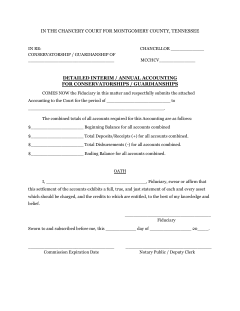 Detailed Interim and Annual Accounting for Conservatorships and Guardianships, Montgomery County form, first page