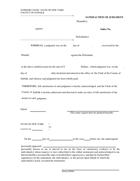 Satisfaction Of Judgment, Suffolk County form, first page