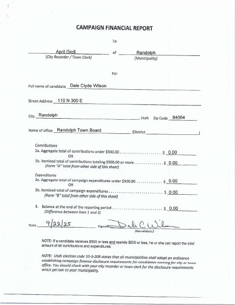 First page of the Municipal Declaration of Candidacy and Campaign Financial Report