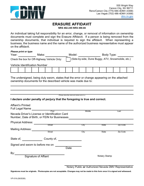 VP-019 Erasure Affidavit first page