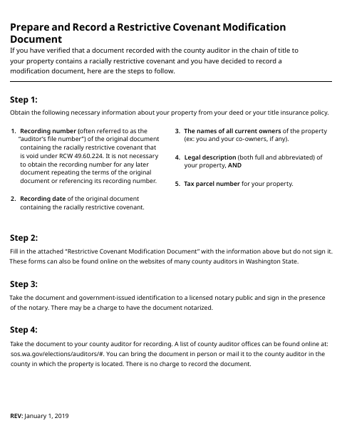 Restrictive Covenant Modification - Non-Individual, Snohomish County form, first page