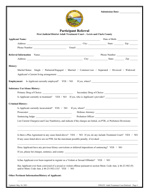First page of the Participant Referral