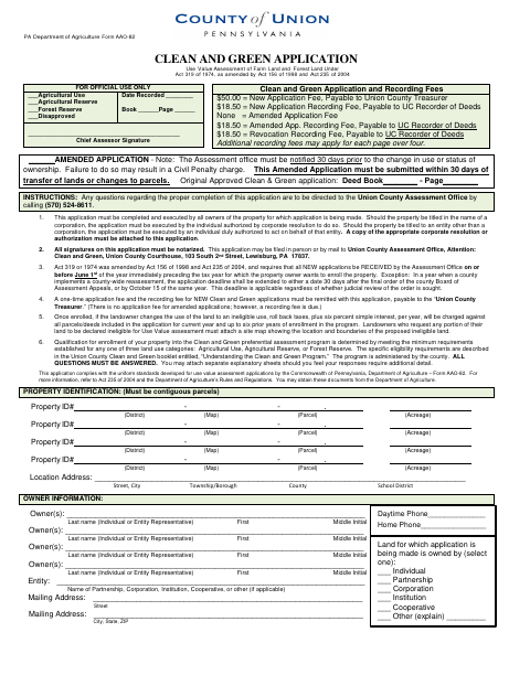 Clean and Green Application and Amendment, Union County form, first page