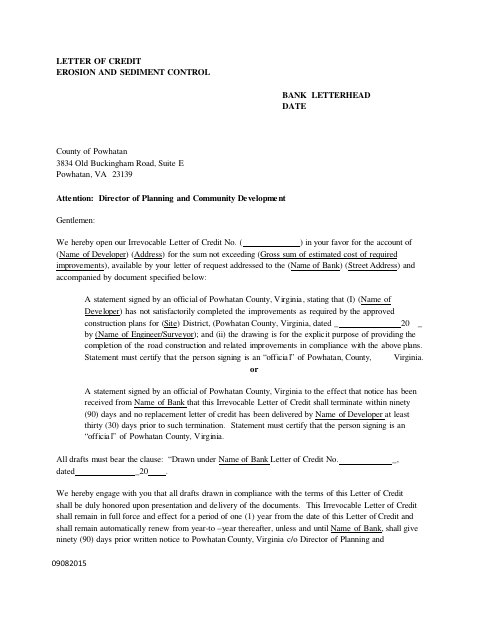 Erosion And Sediment Control Bank Letter Of Credit, Powhatan County form, first page