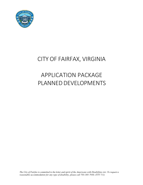 Planned Development Application, City of Fairfax form, first page