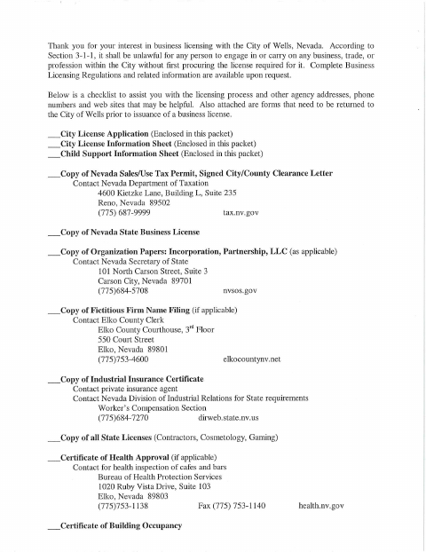 First page of the Business License Application