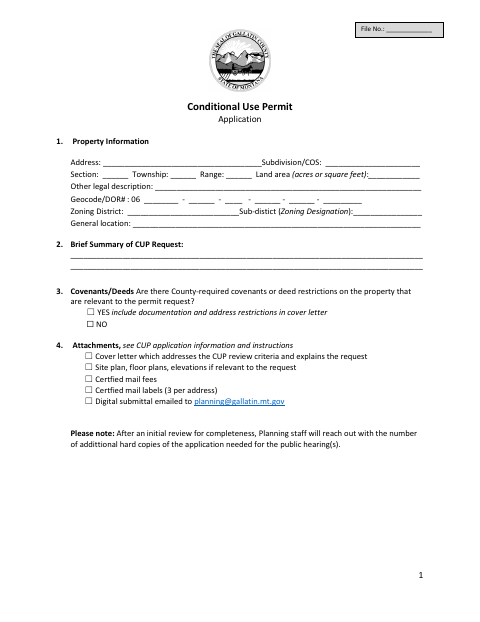 First page of the Conditional Use Permit Application