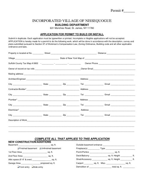 First page of the Building Permit Application
