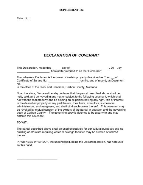 Declaration of Covenant, Carbon County form, first page