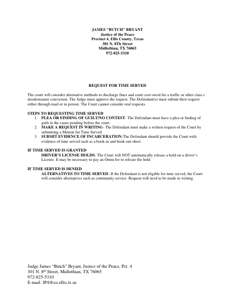 First page of the Request for Time Served