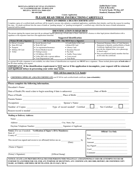 First page of the Death Certificate Application